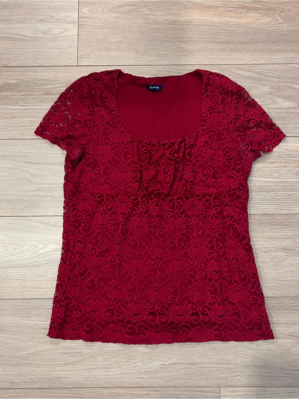Reitmans Y2K Burgundy Floral Lace Square Neck Top Size M